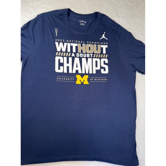 Nike Jordan Michigan Wolverines 2023 National Champions Tee Shirt Mens XL Navy - Picture 10 of 11